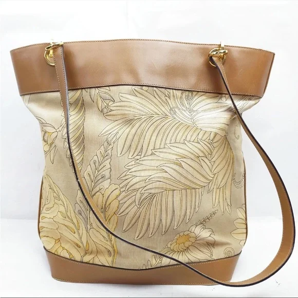 Salvatore Ferragamo Brown and Cream Floral Tote - Picture 1 of 17